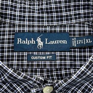 Ralph Lauren Polo Button Down Men Size XL 17 1/2 Custom Fit Preppy Blue Plaid